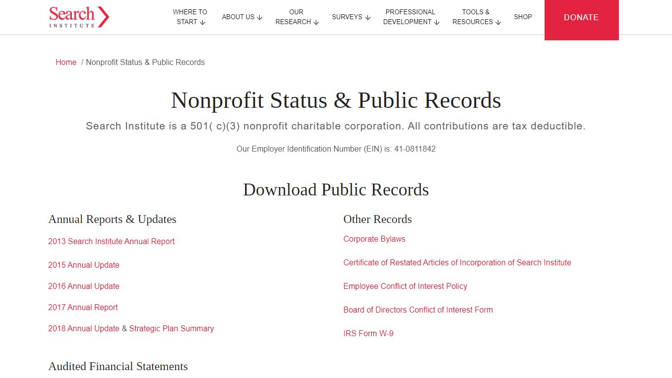 Nonprofit Status & Public Records - Search Institute